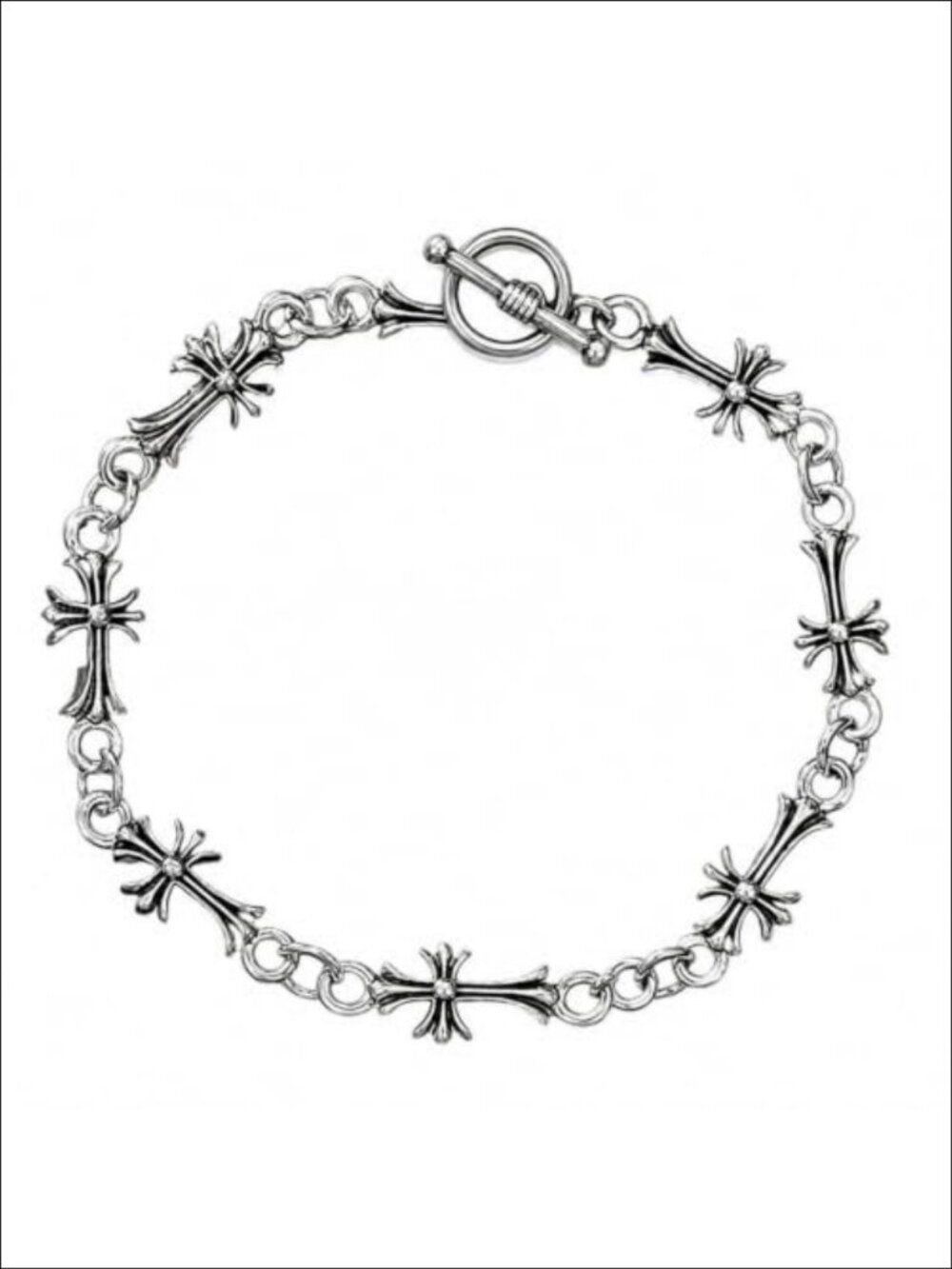 Vintage Gothic Link Bracelet Fleur de Lis Cross Silver-Tone Charm Unisex
